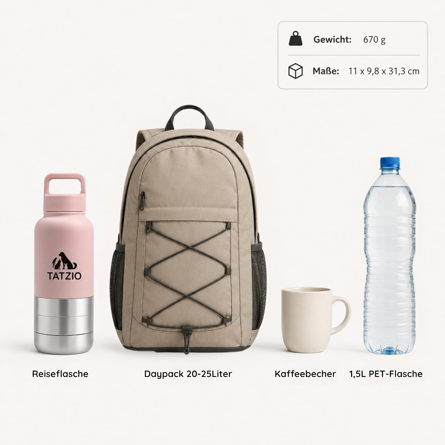 Reiseflasche 4-in-1 fuer Hunde Katzen Edelstahl isoliert auslaufsicher cr