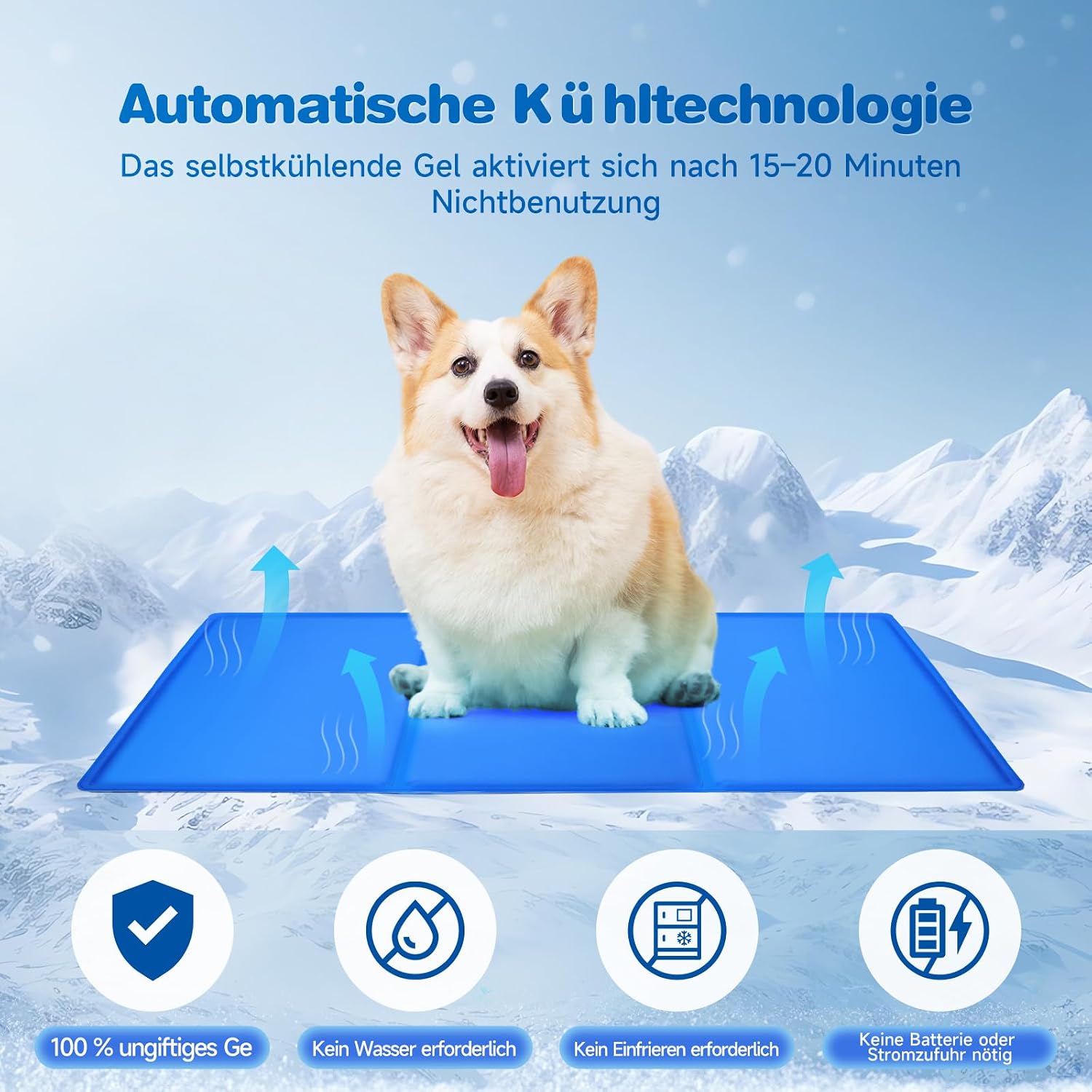 DONWEI Kuehlmatte 65x50 cm fuer Hunde und Katzen selbstkuehlend faltbar