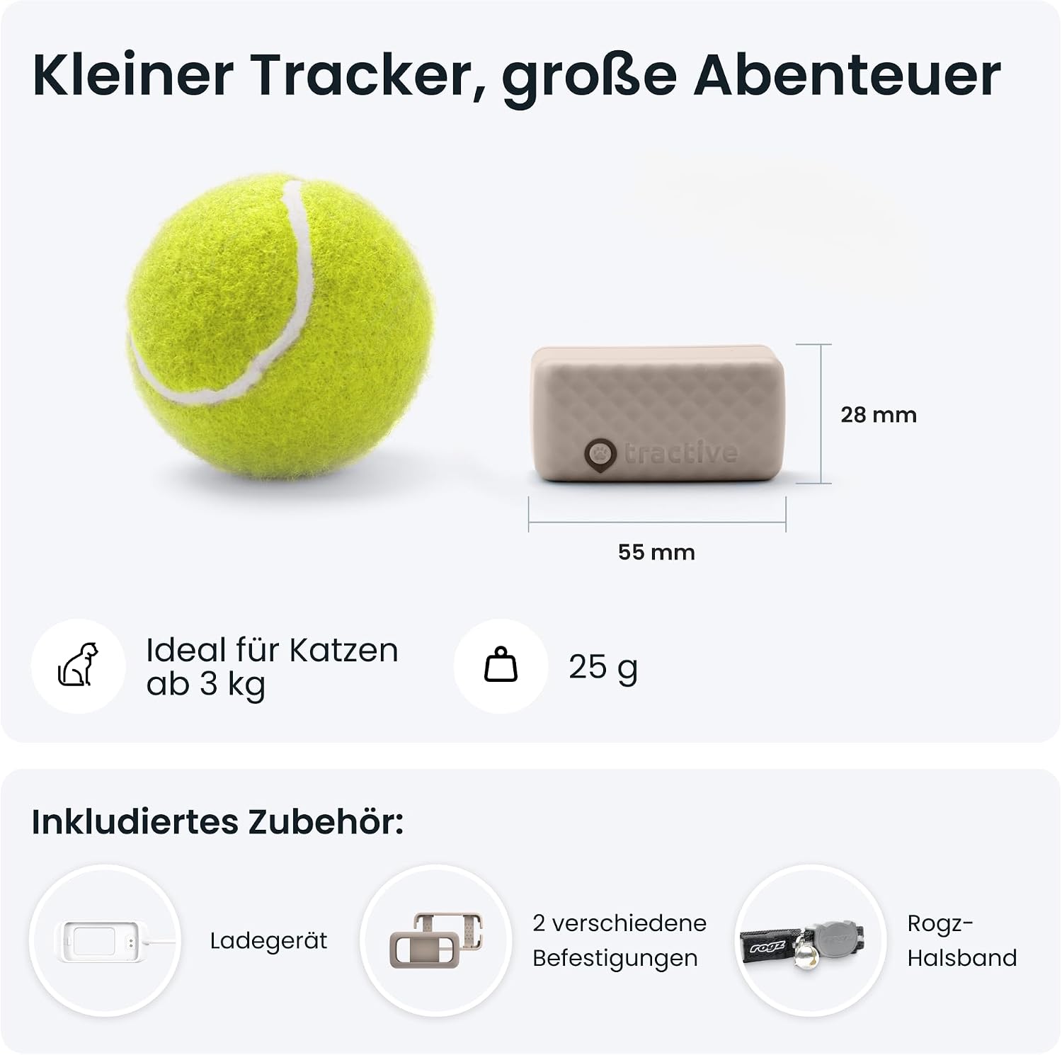 Tractive CAT Mini GPS Tracker Katzen Halsband Braun mit Live-Ortung