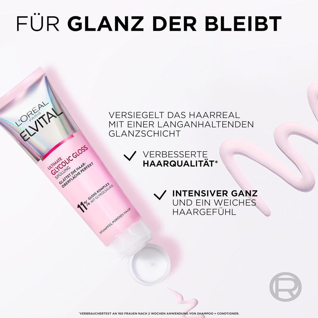 L’Oréal Paris Elvital Glycolic Gloss 3-teilig Shampoo Spuelung Haar-Laminierung