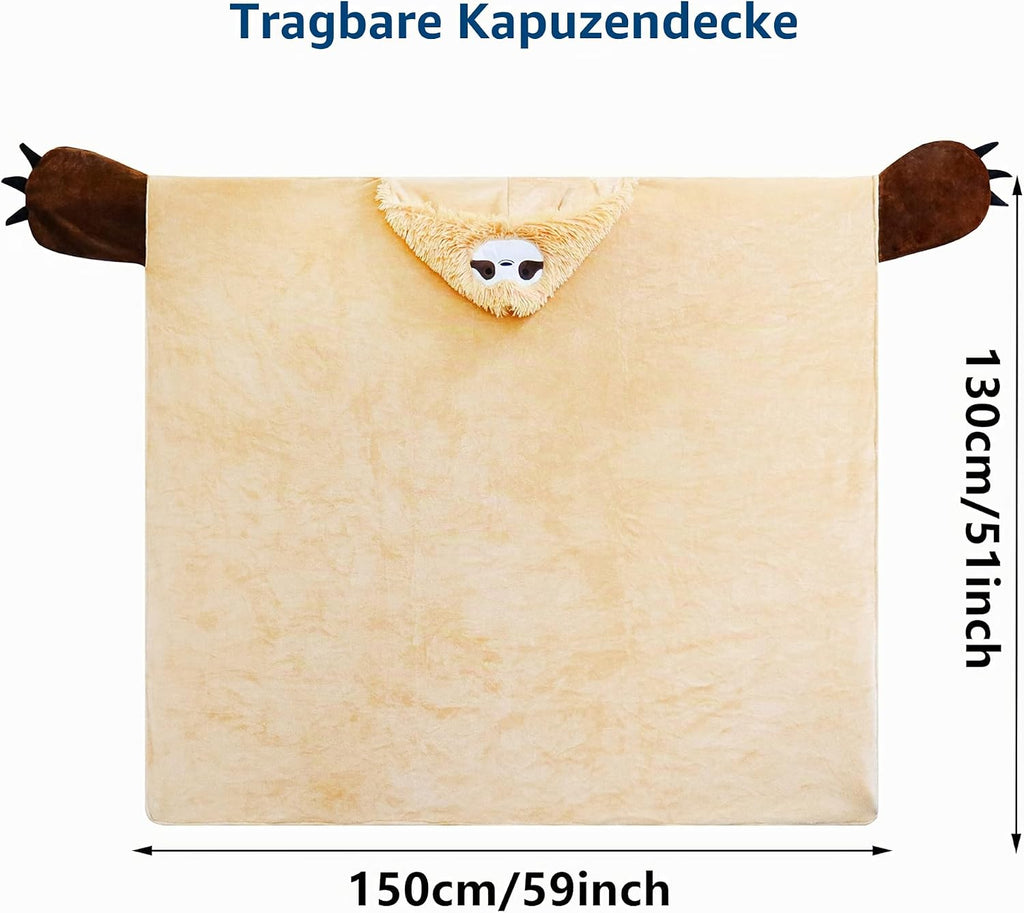 Faultier Kuscheldecke fuer Damen, flauschige Geschenkdecke, Geburtstag