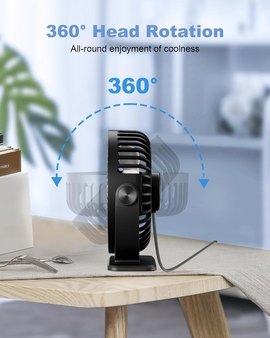 TriPole Mini Tischventilator USB 3 Geschwindigkeiten 360° Neigung leise