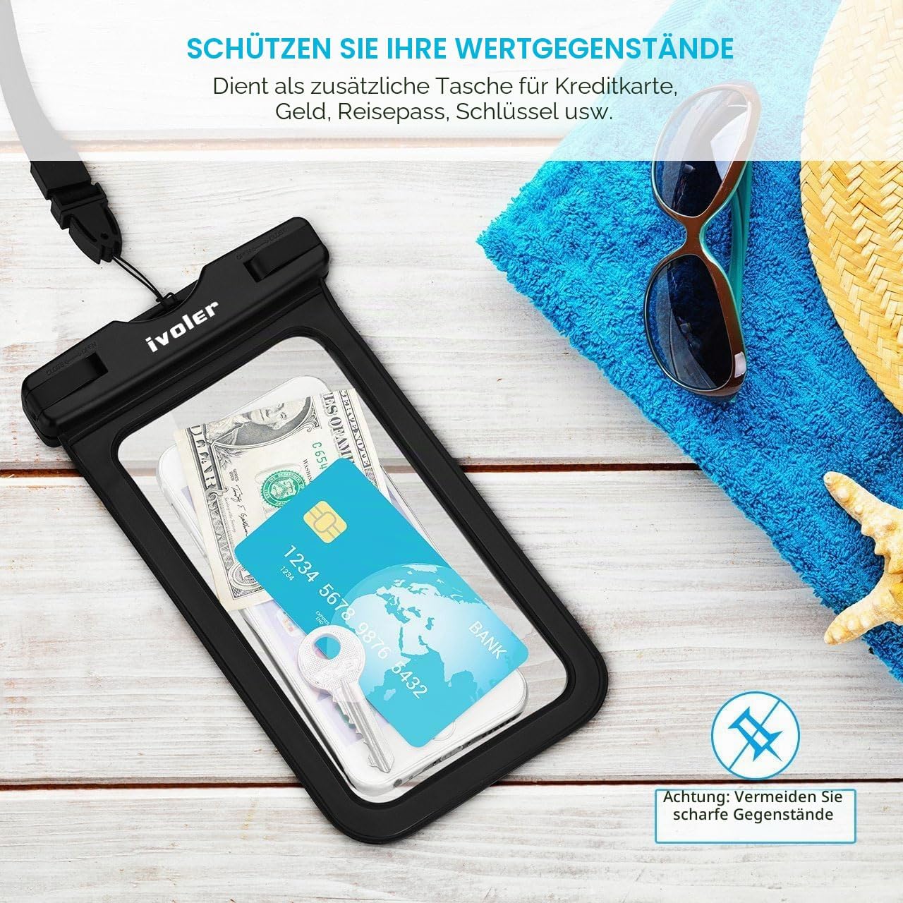 ivoler wasserdichte Bauchtasche mit Handytasche schwarz Universal Strand Tasche