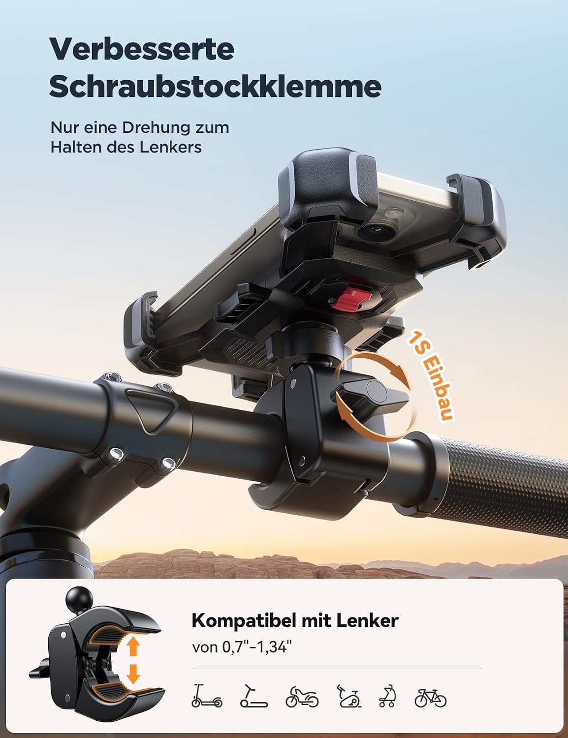 Handyhalterung Fahrrad Lenker 360° drehbar Autolock Smartphone Halter