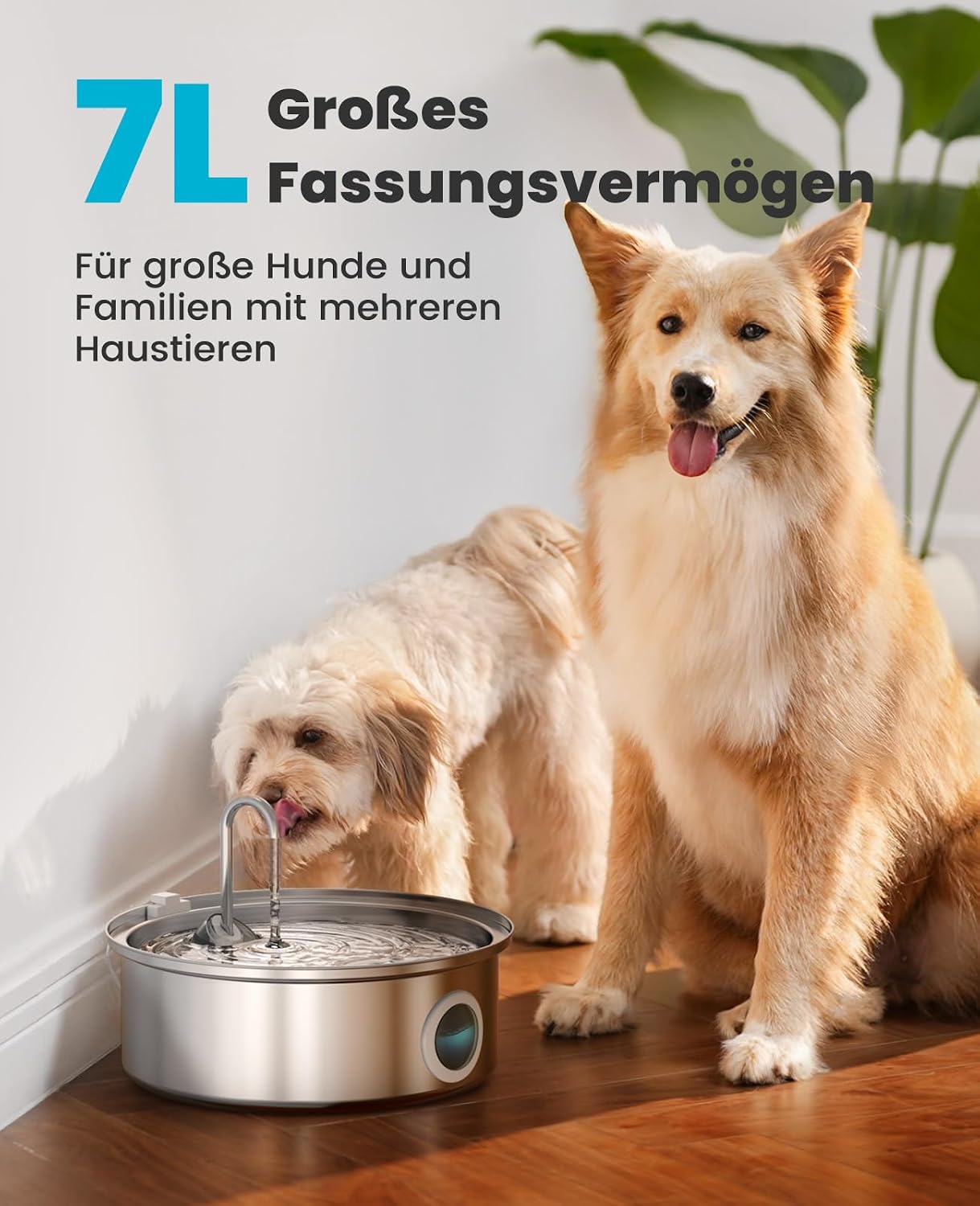 oneisall Trinkbrunnen fuer Hunde Edelstahl mit LED, 5‑Schicht Filter