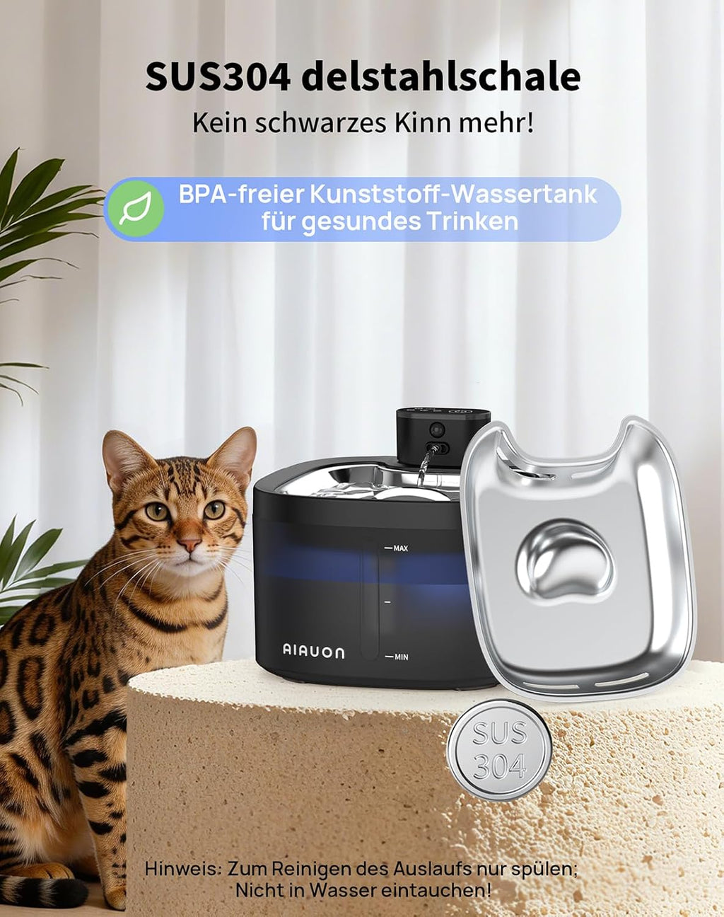 Katzenbrunnen kabellos 118oz/ Drahtlos & Ultra-leise (<25dB) mit Sensor- und