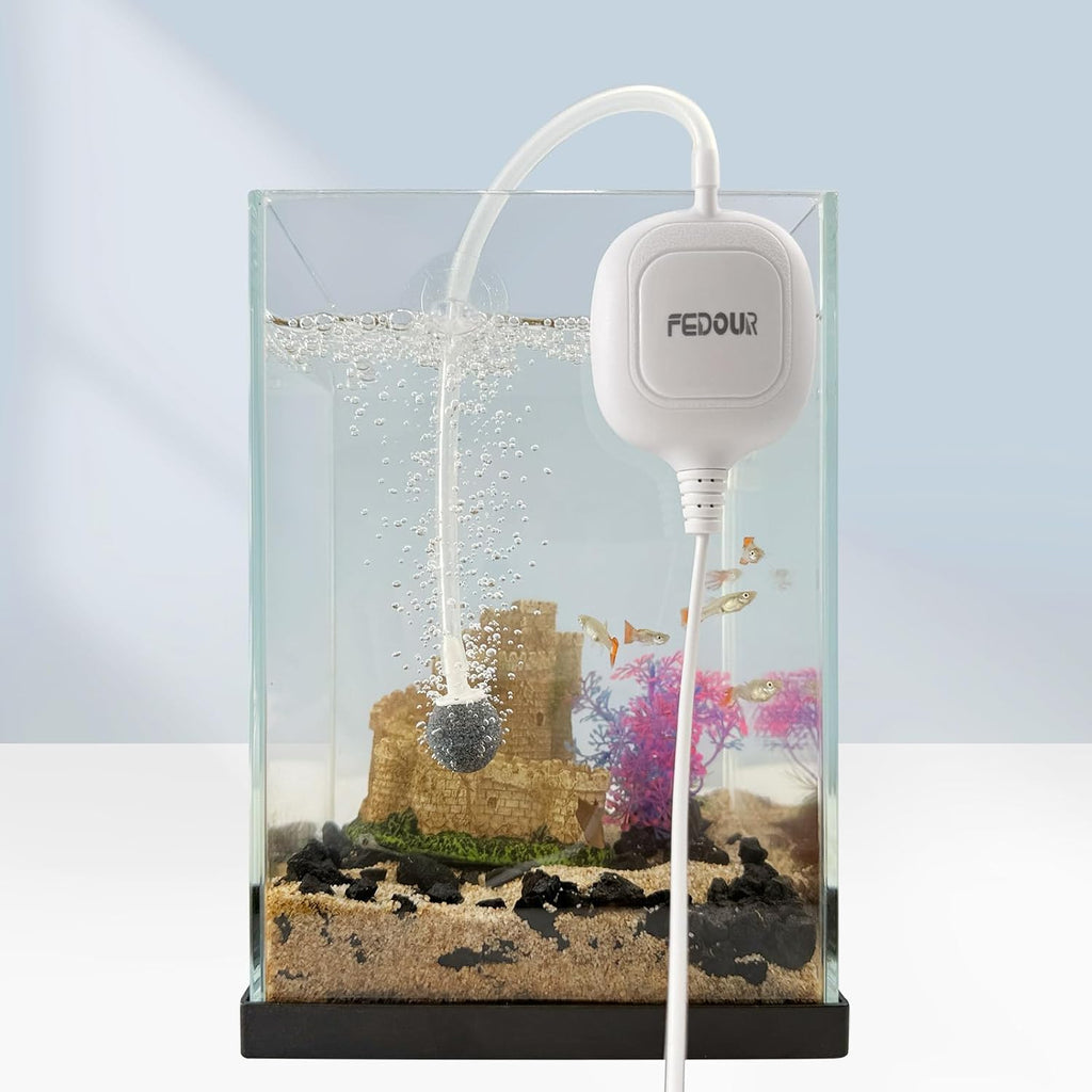FEDOUR Nano Aquarium Luftpumpe leise Sauerstoffpumpe bis 80L Betta Tank