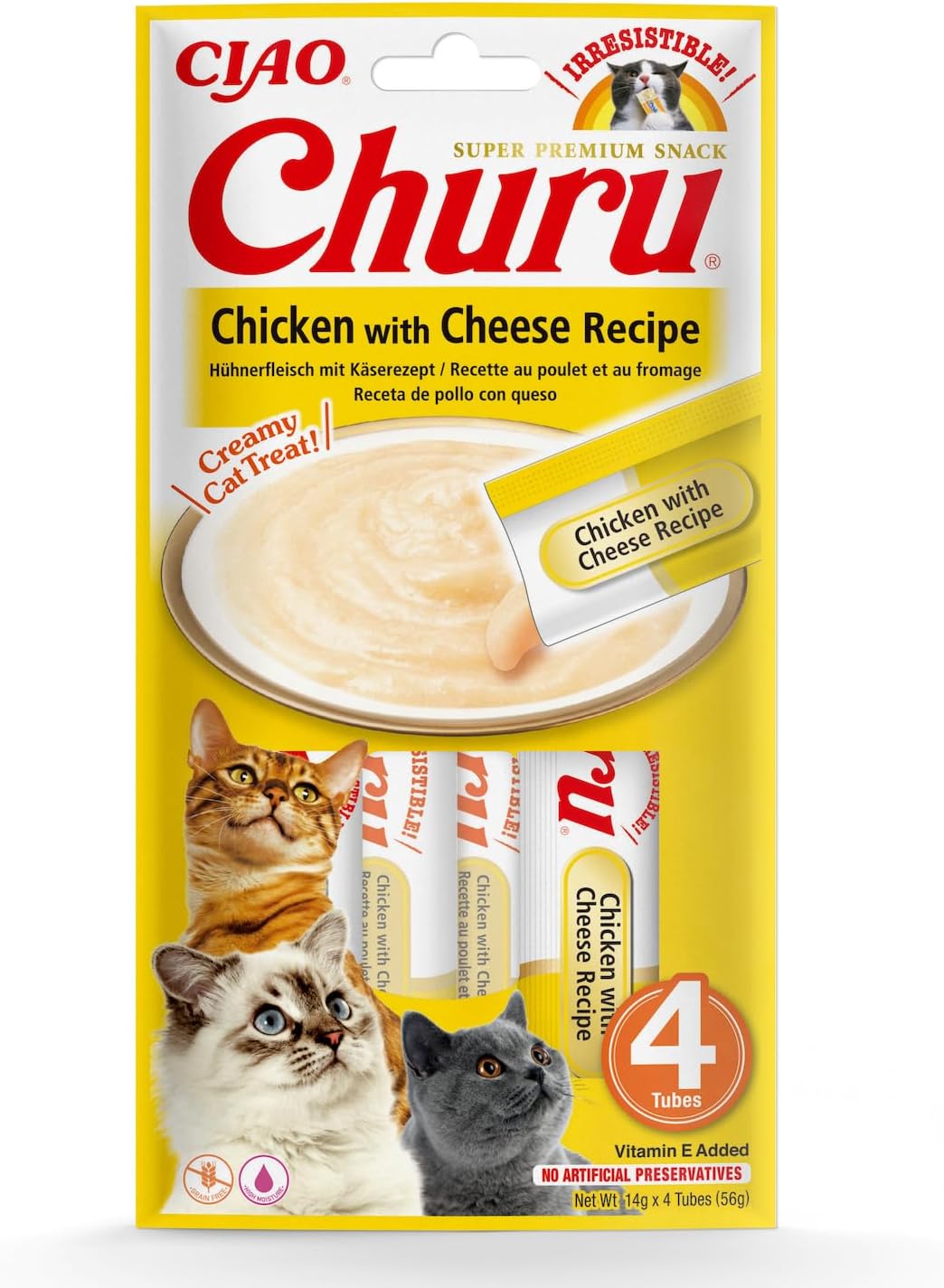 INABA Churu cremige Katzenleckerlies Thunfisch Tube, 30% Fisch, getreidefrei