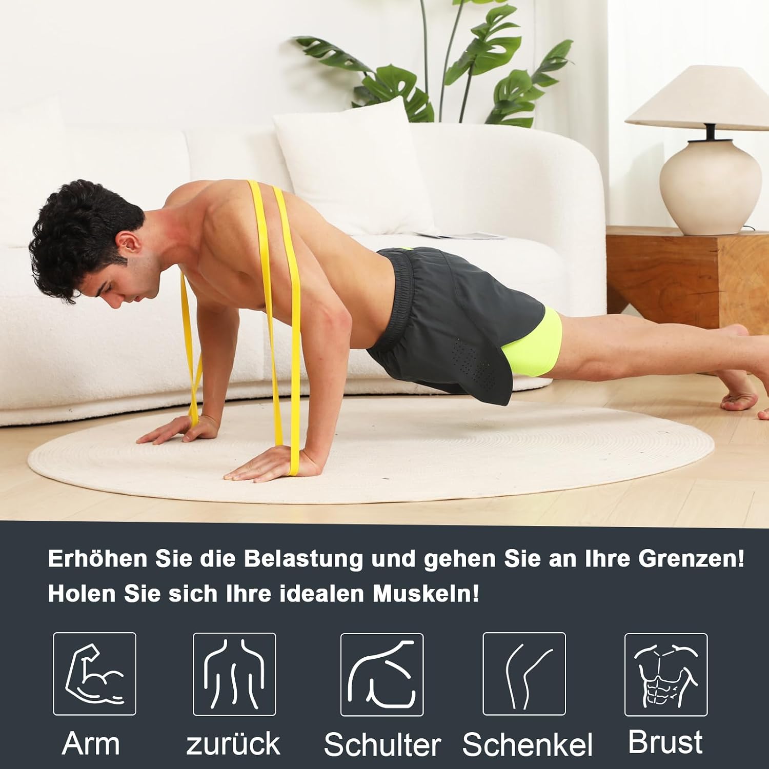 SURFOU Fitnessbaender Set 4 Widerstandsstufen mit Tueranker und Griffen
