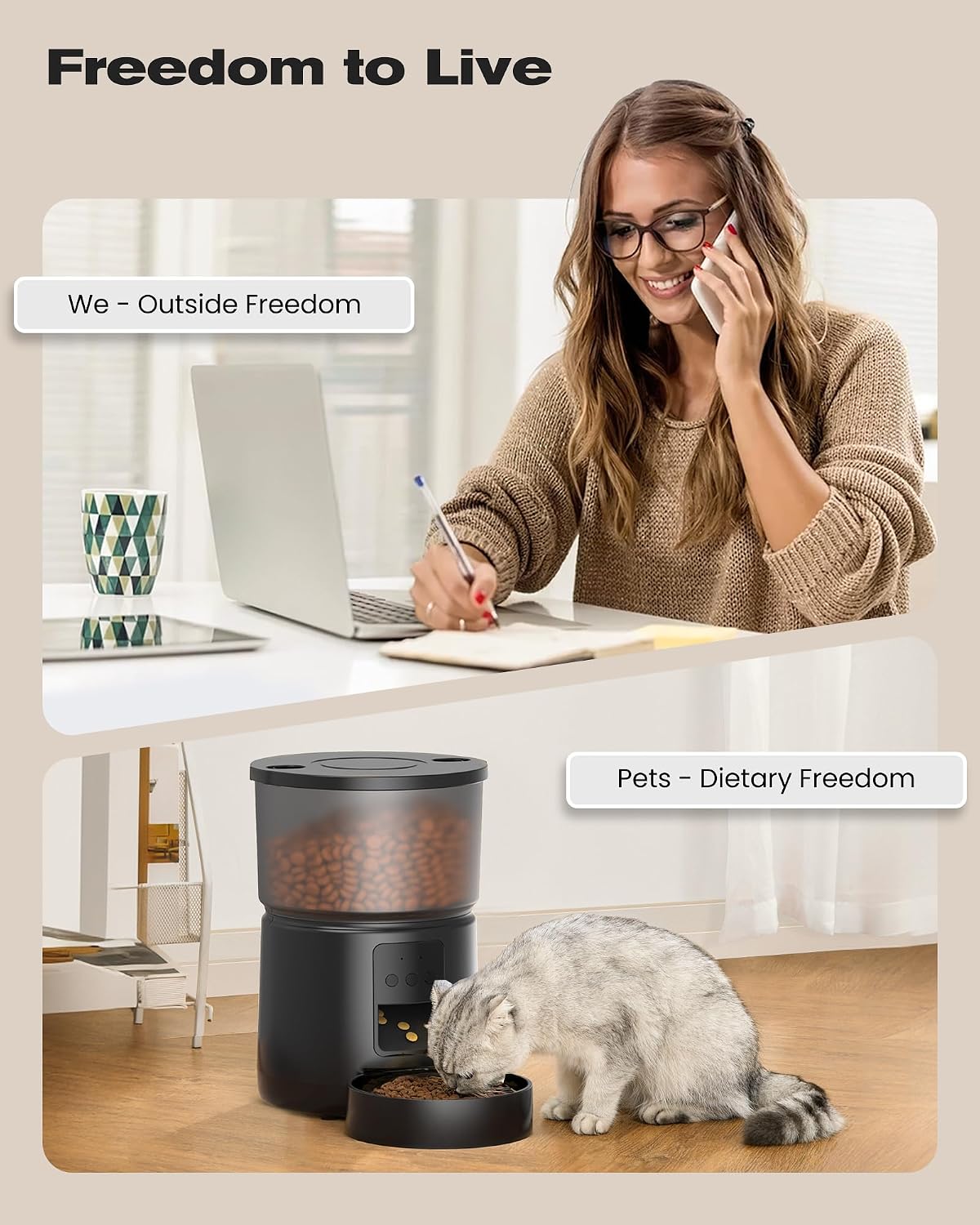 SOOFPET Futterautomat fuer Katzen und Hunde WLAN Schwarz automatisch