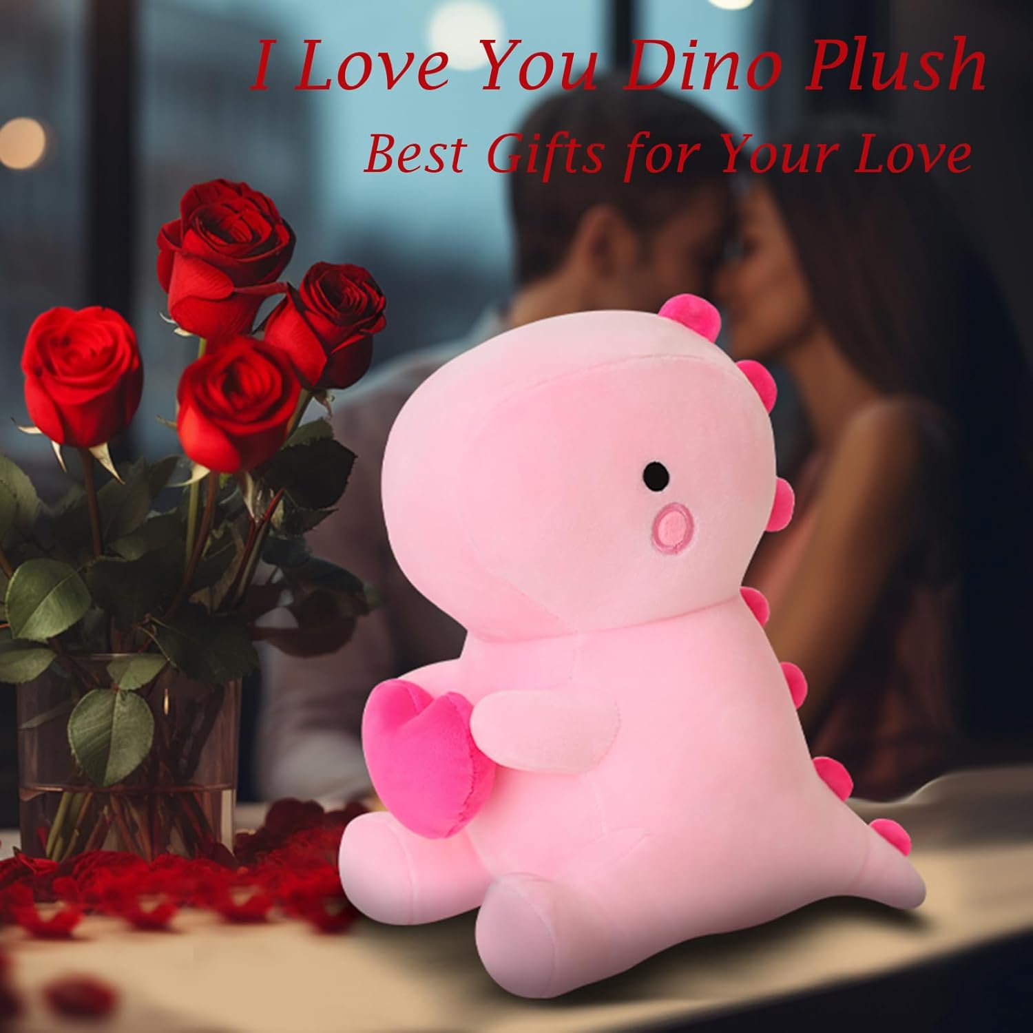Dino Plueschtier mit Herz 30cm-50cm rosa Kuscheltier Valentinstag
