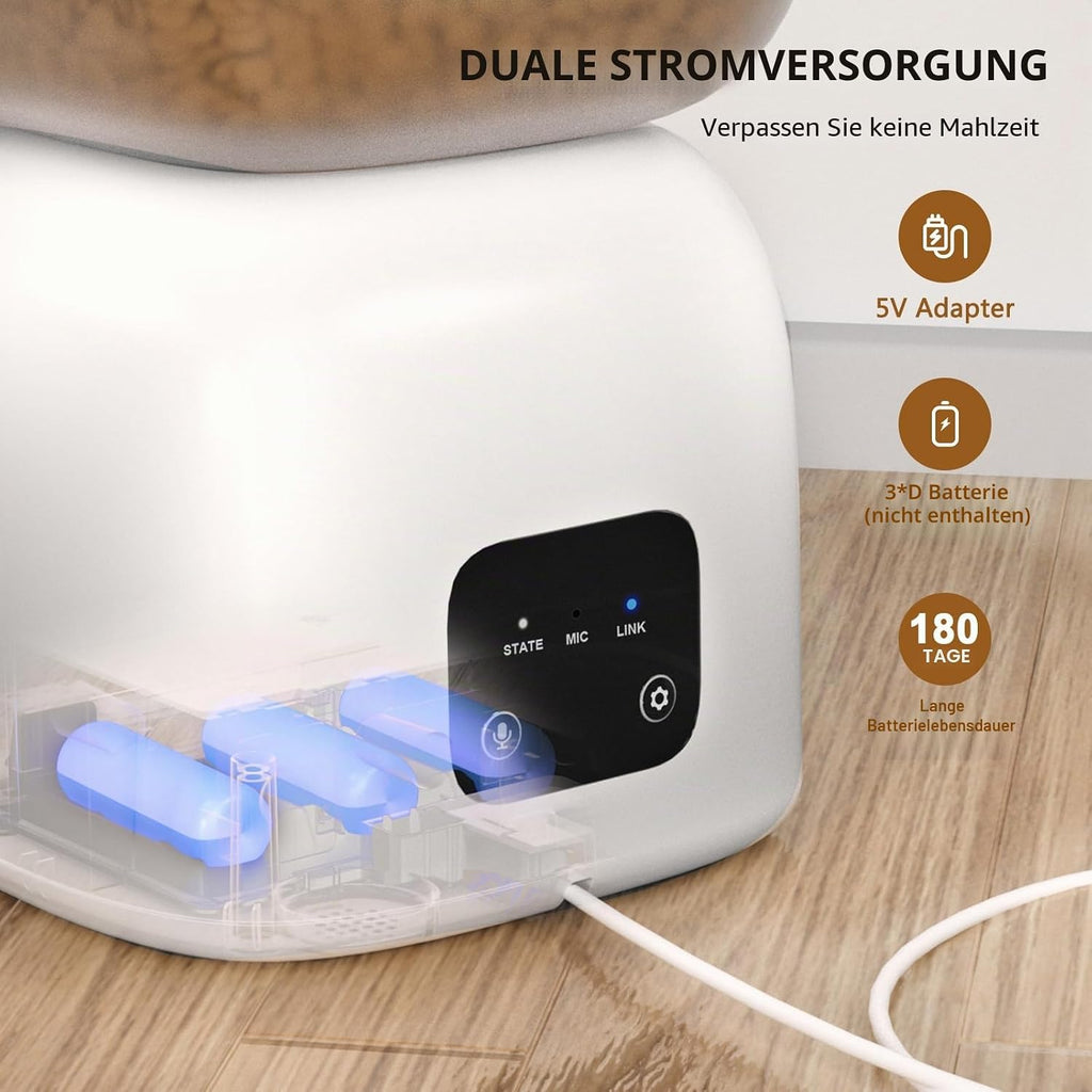 PUPPY KITTY Futterautomat fuer Katzen mit WiFi App und Edelstahlnapf