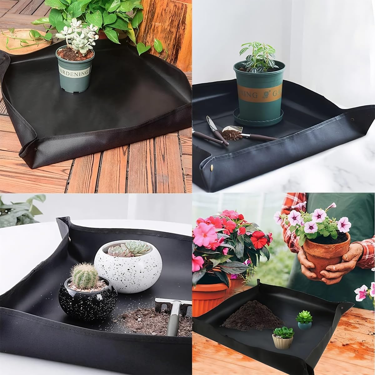 Bonsai Werkzeug Set 15-tlg. mit Umtopfmatte & Tasche, Gartenwerkzeug Schwarz