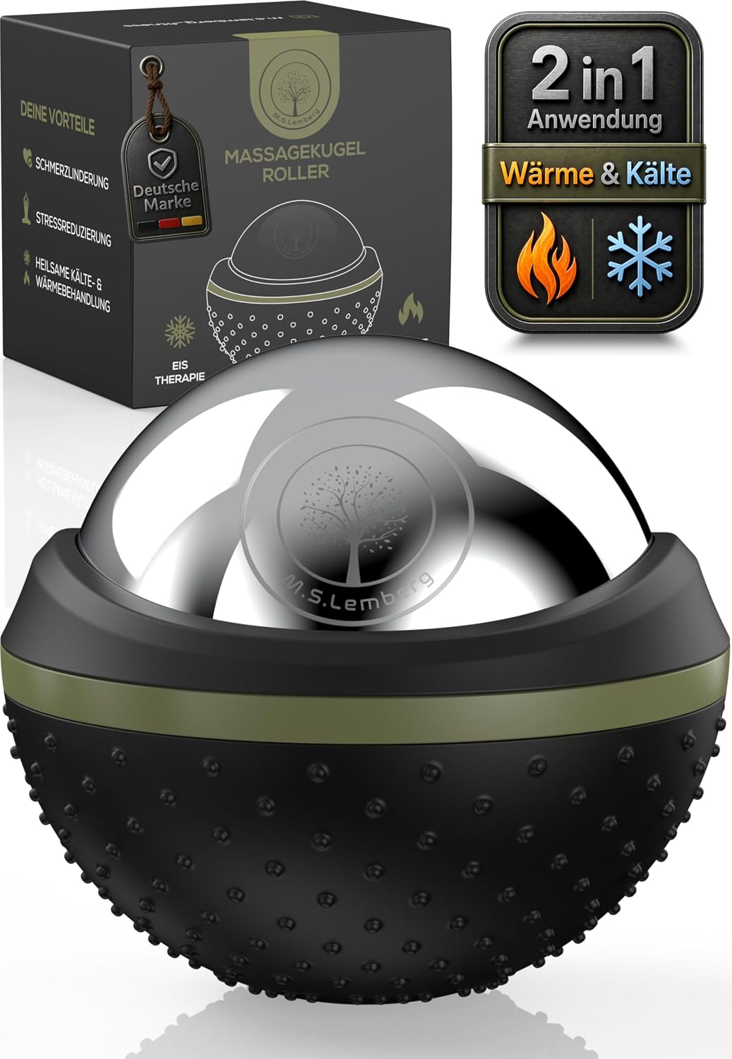 M.S.Lemberg Massageball Massageroller warm/kalt fuer Nacken Ruecken Gesicht Schult