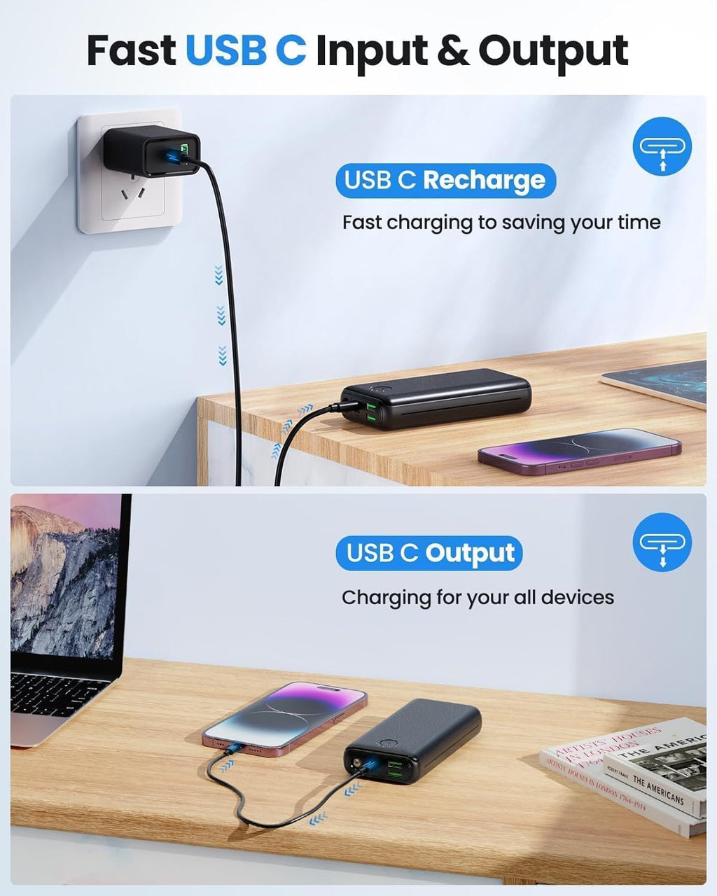 Powerbank 27000 mAh 22,5 W Power Delivery PD Schnellladung mit Taschenlampe