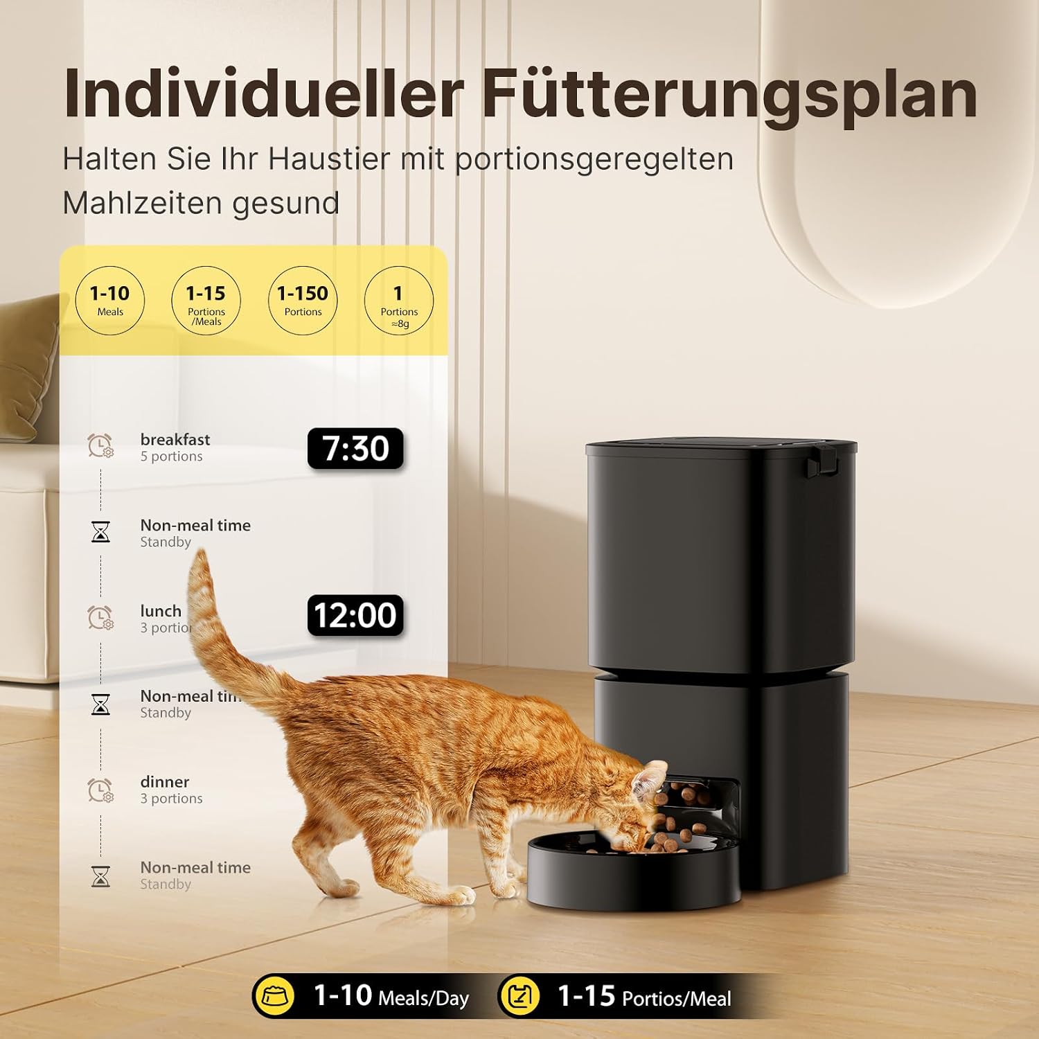 Smart Futterautomat Katze WLAN App Steuerung 1-10 Mahlzeiten Tag