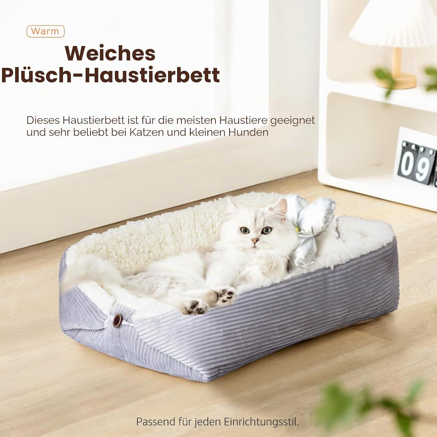 Katzenbett waschbar 42x38 cm Pluesch 2-in-1 Kissen Decke Sofa, entfaltet 61x51 cm