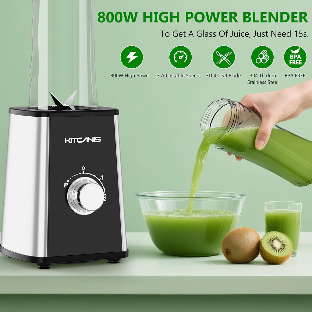 Smoothie Maker Standmixer 800 W mit 2 x Flaschen, Mixgeraet