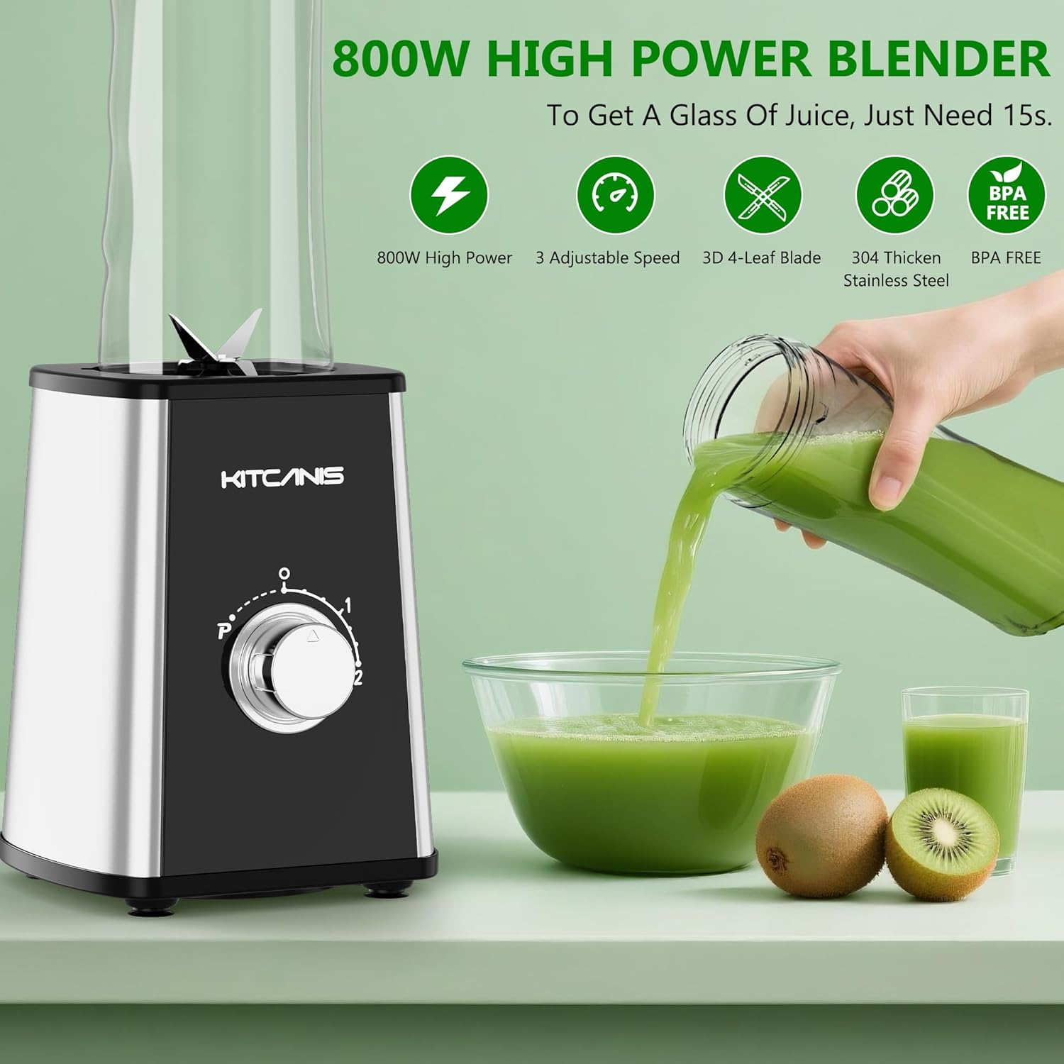Smoothie Maker Standmixer 800 W mit 2 x Flaschen, Mixgeraet