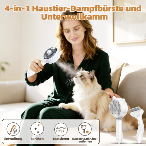 2in1 Dampfreiniger Katzenbürste Unterwollentferner USB Tierpflege