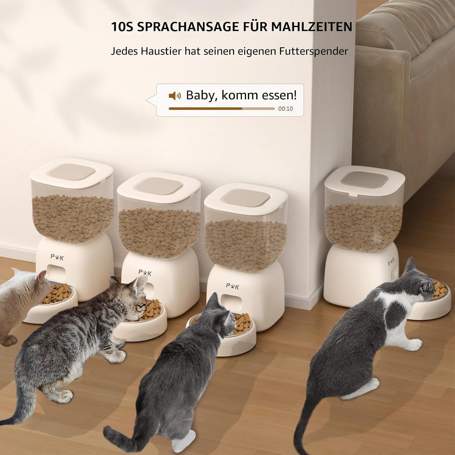 PUPPY KITTY Futterautomat fuer Katzen mit WiFi App und Edelstahlnapf