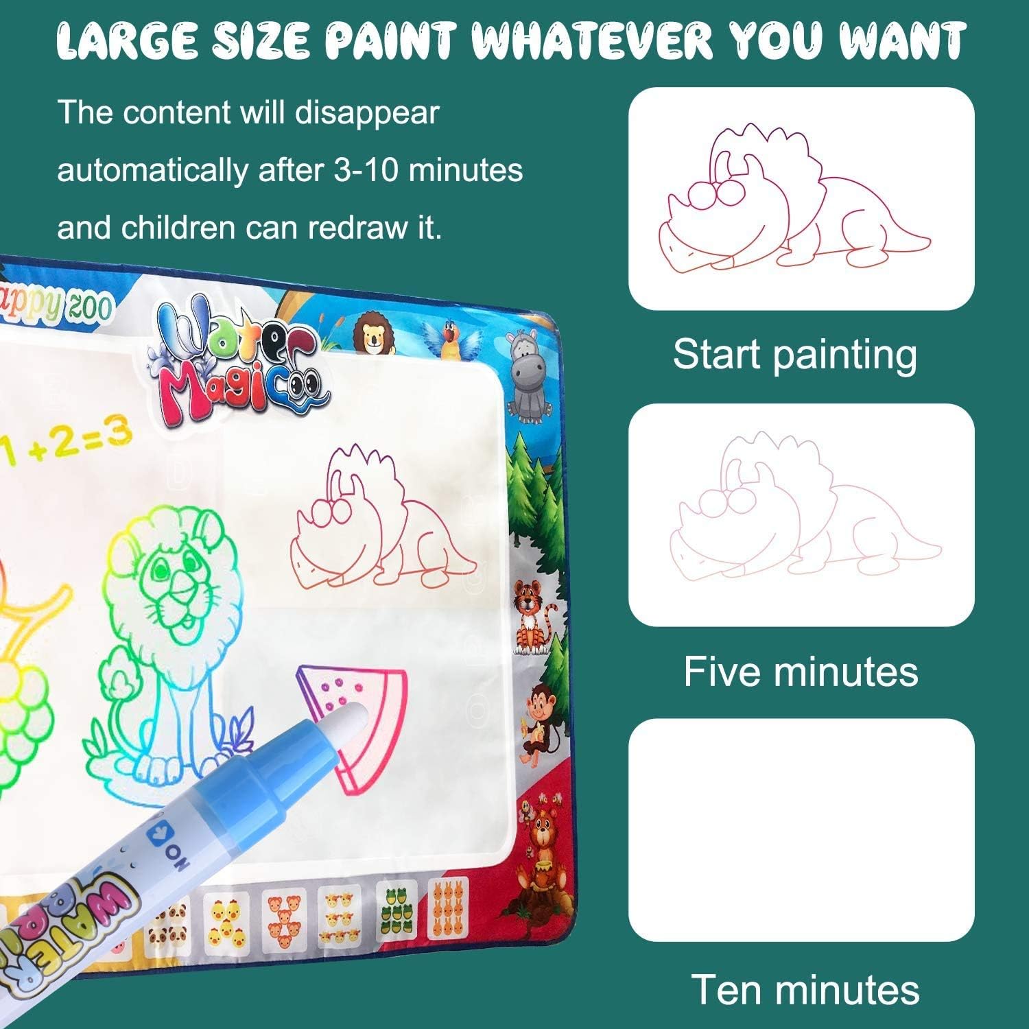 MOONTOY Wassermalmatte 120x80 cm Magic Doodle Malmatte mit Wasserstift