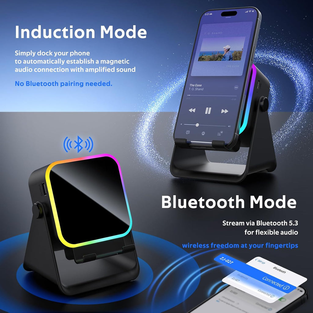 BIIB Bluetooth Induktionslautsprecher mit Telefonstaender Geschenk fuer Maenner