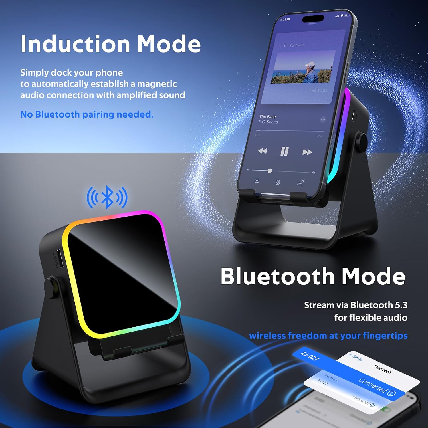 BIIB Bluetooth Induktionslautsprecher mit Telefonstaender Geschenk fuer Maenner
