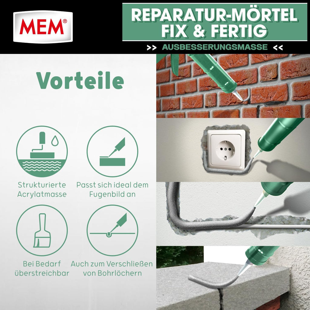 MEM Reparaturmoertel Zementgrau fuer Innen und Aussen