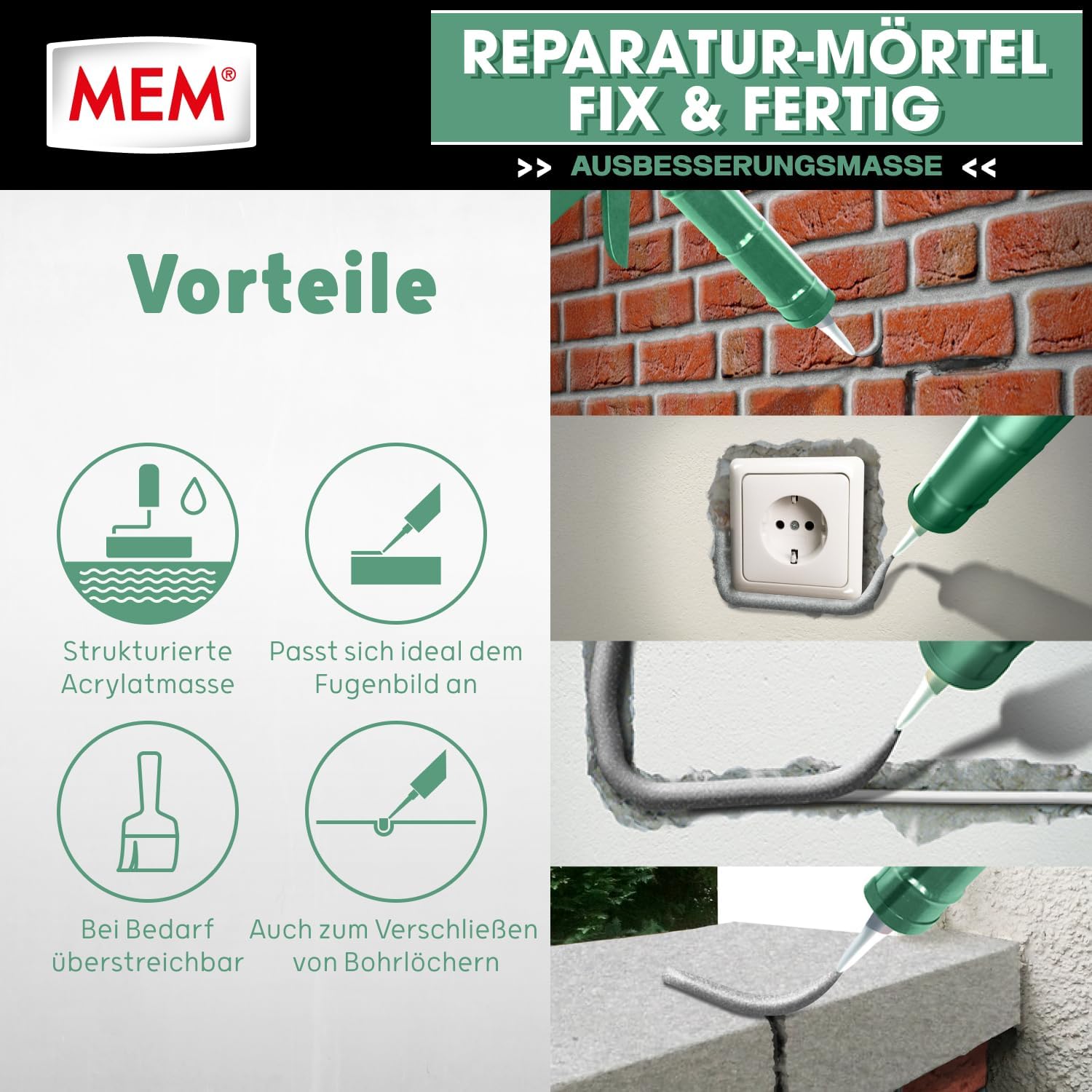 MEM Reparaturmoertel Zementgrau fuer Innen und Aussen