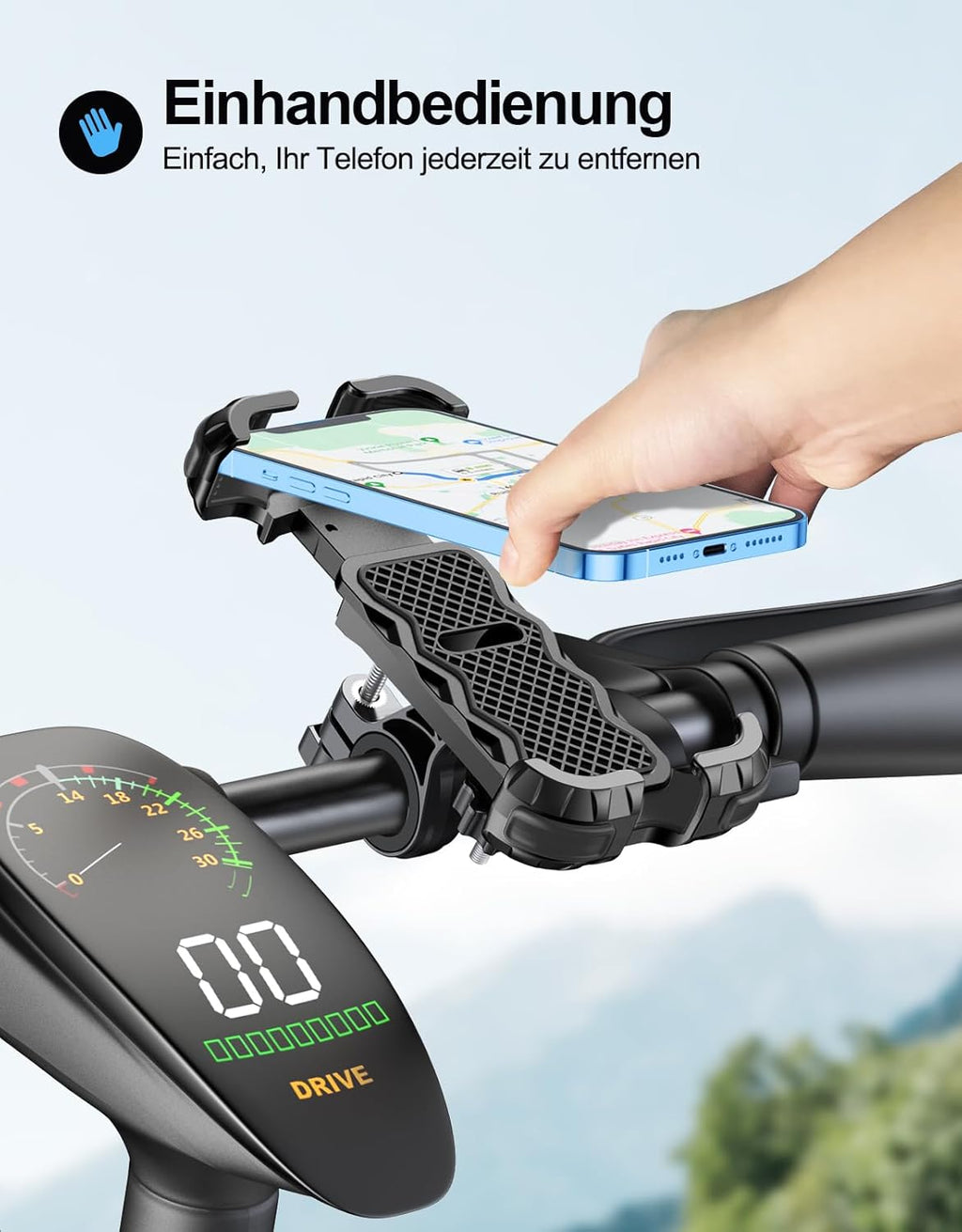 360° Handyhalterung fuer Fahrrad und Motorrad Lenkerhalter Sicherer Halt