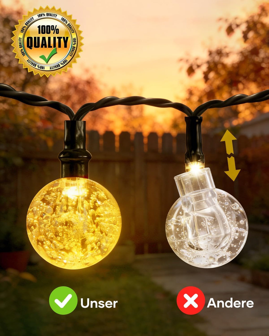 Suright Solar Lichterkette Aussen 8M 30 LED IP65 8 Modi Garten Balkon 8m-14m