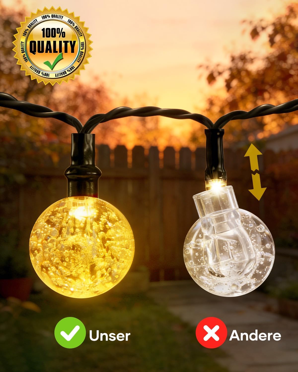 Suright Solar Lichterkette Aussen 8M 30 LED IP65 8 Modi Garten Balkon 8m-14m
