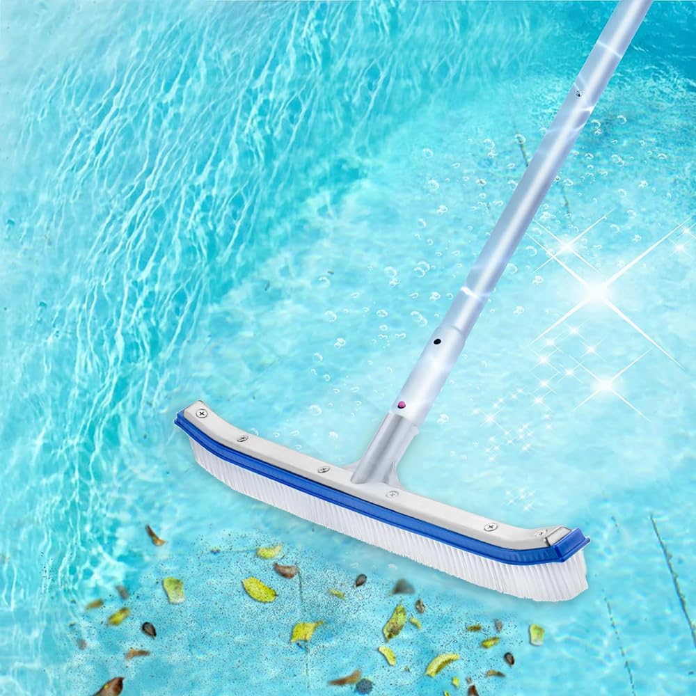 Poolbuersten Set 45 cm mit 180 cm Teleskop-Aluminiumstange und Edelstahlrueckseite
