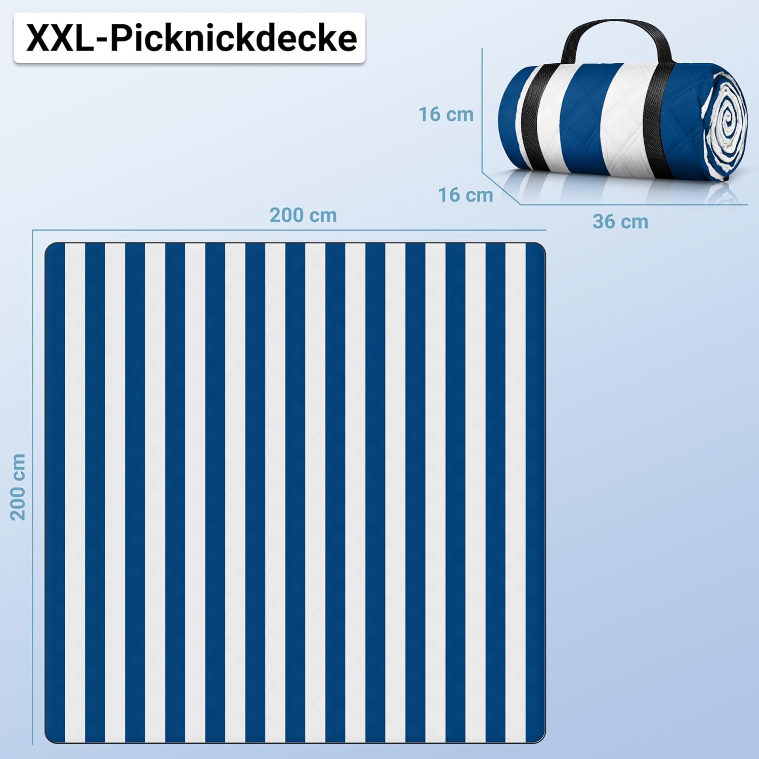 HOEL Picknickdecke 200x200 cm wasserabweisend isoliert gepolstert XXL