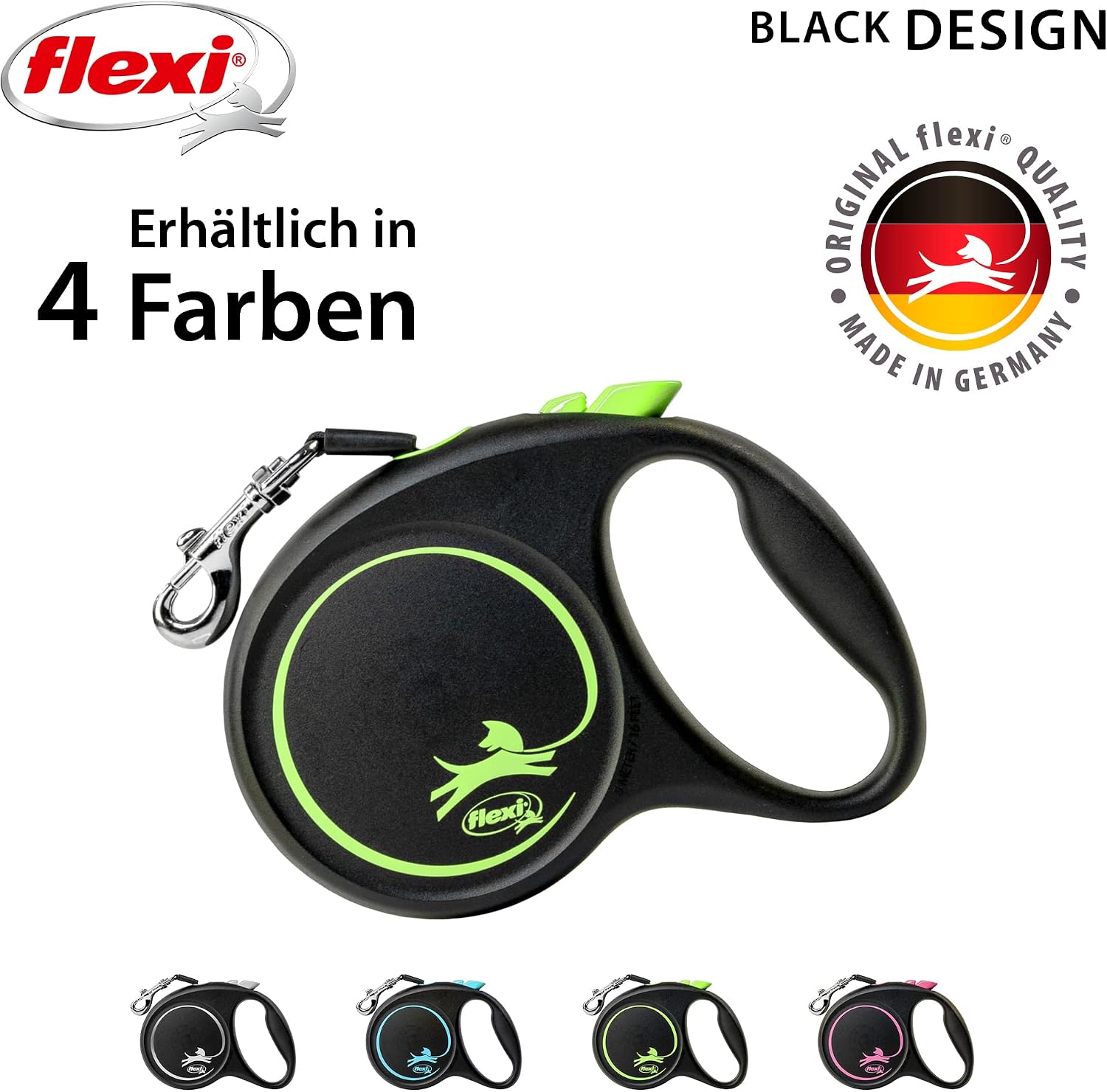 flexi Black Design S Roll-Leine 5m fuer Hunde bis schwarz/silber 5m