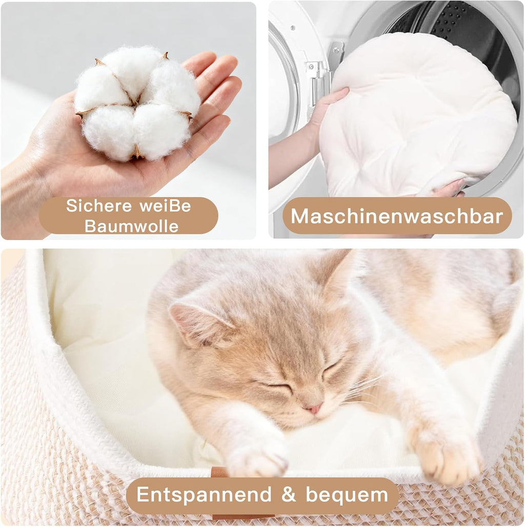 Katzenbett rund 40 cm aus Baumwolle mit Kissen, schwarz