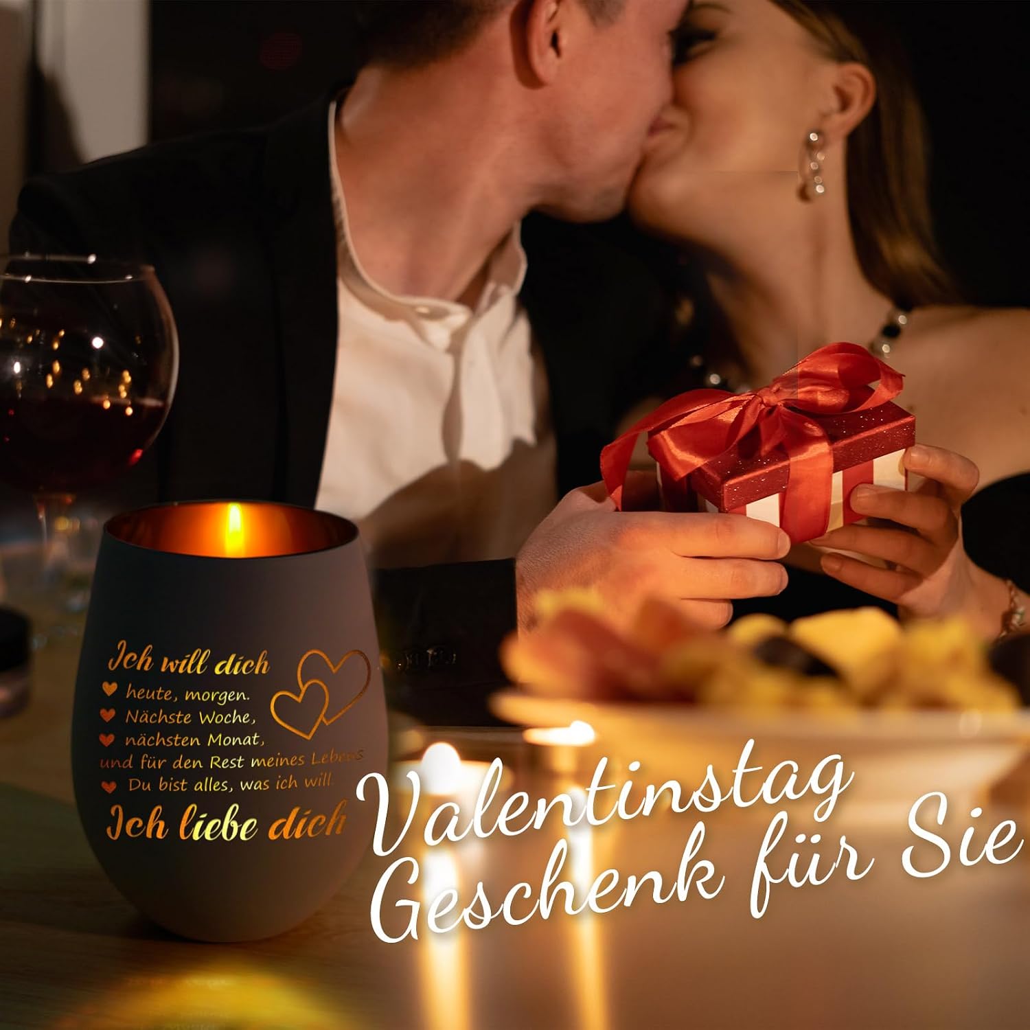 Teelichthalter Weiss mit Schrift "Ich liebe dich" Geschenk fuer Partnerin
