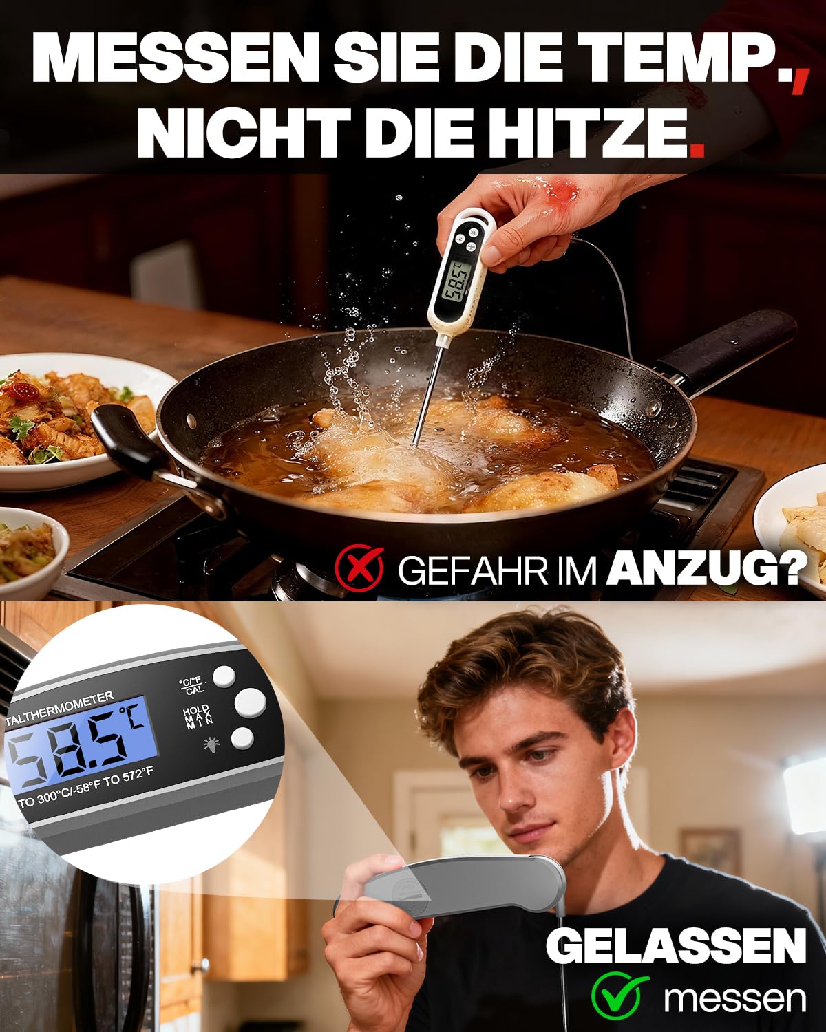 Digitales klappbares Fleischthermometer wasserdicht 3 Sekunden Anzeige