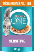Purina ONE Sensitive Katzenfutter nass Huhn 26 x zarte Stueckchen in Sauce 85