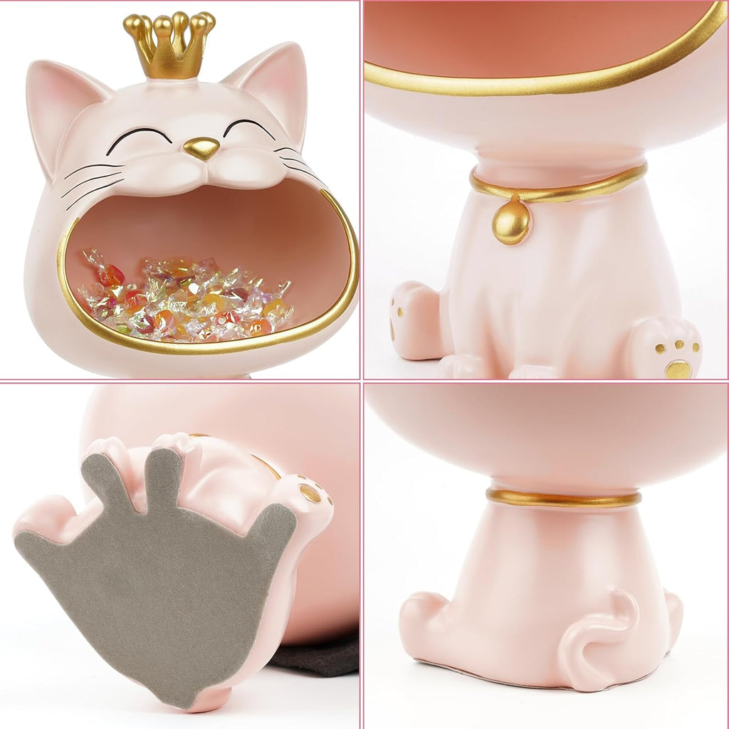 Lachende Katzenstatue Aufbewahrungsbox M-L Weiss Schmuck Schluessel Deko