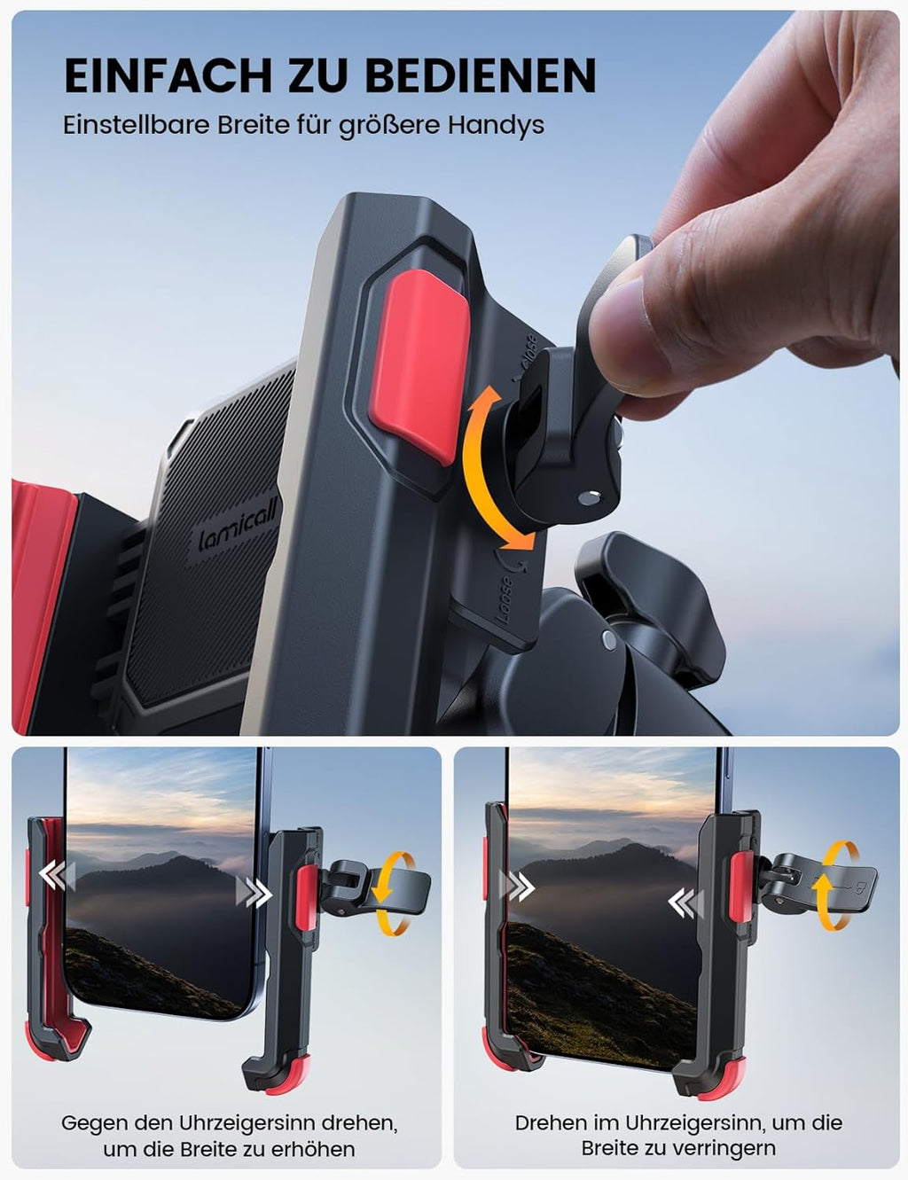 Fahrrad Lenkerhalterung 360° Universal mit 1S Sperre Handyhalterung