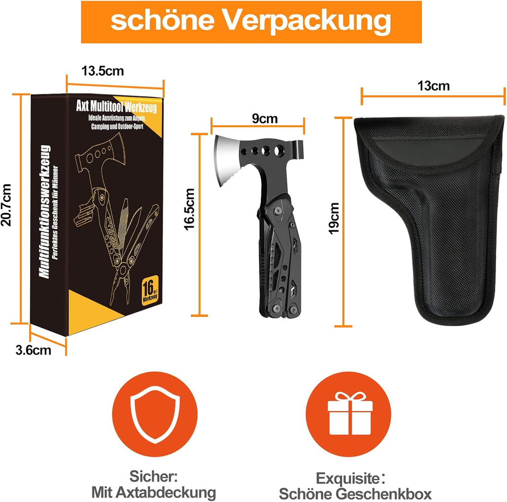 Multitool 16-in-1 Camping Survival Werkzeug Zange Axt Klappmesser Edelstahl schw