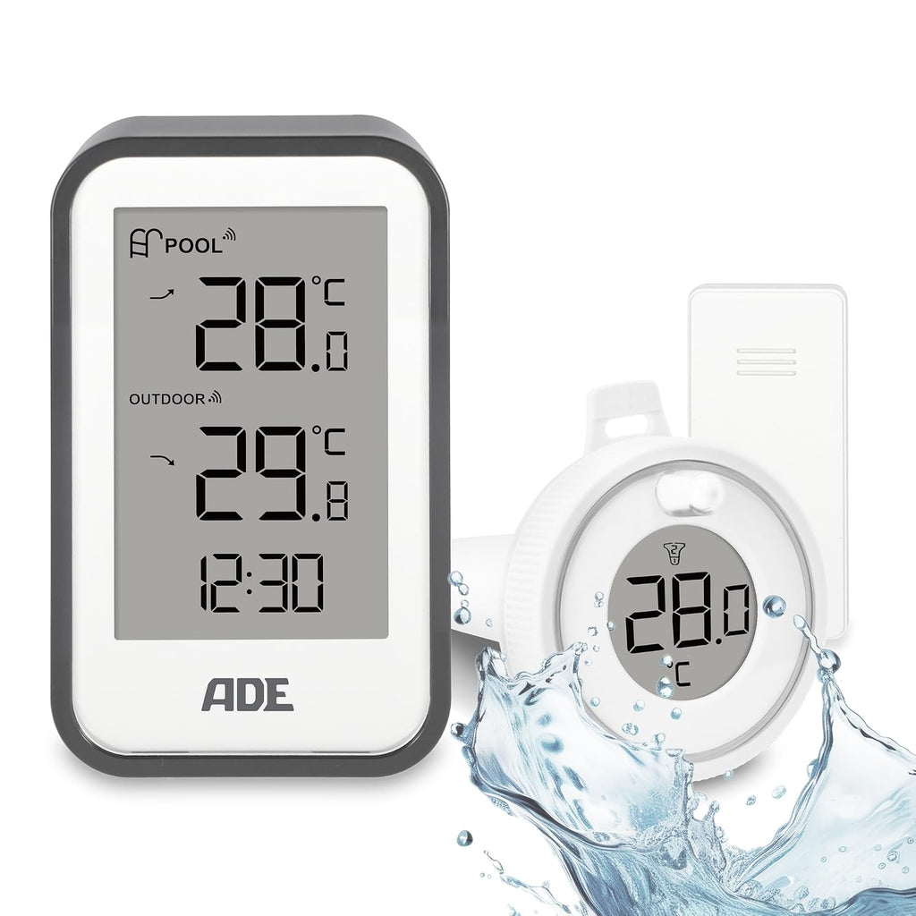 ADE schwimmendes Poolthermometer mit Aussensensor fuer Pool Whirlpool Teich
