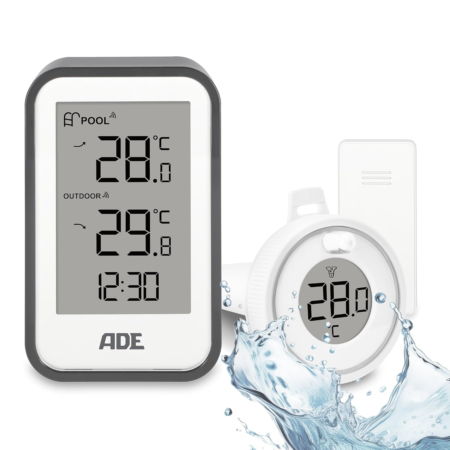 ADE schwimmendes Poolthermometer mit Aussensensor fuer Pool Whirlpool Teich