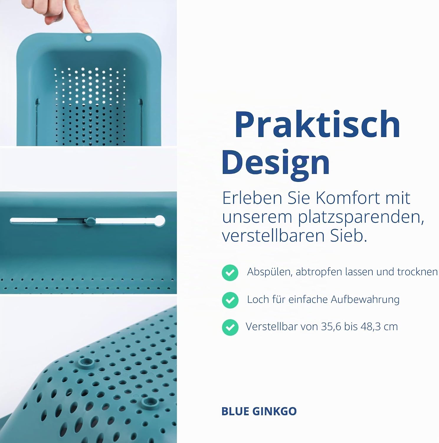 BLUE GINKGO Siebkorb ueber Spuele ausziehbar 20x37-49x7 cm Schwarz