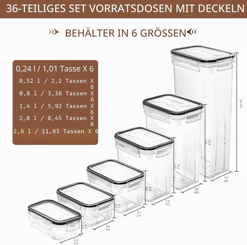 36er Set luftdichte Vorratsdosen Lebensmittelbehaelter Kuechen Organizer