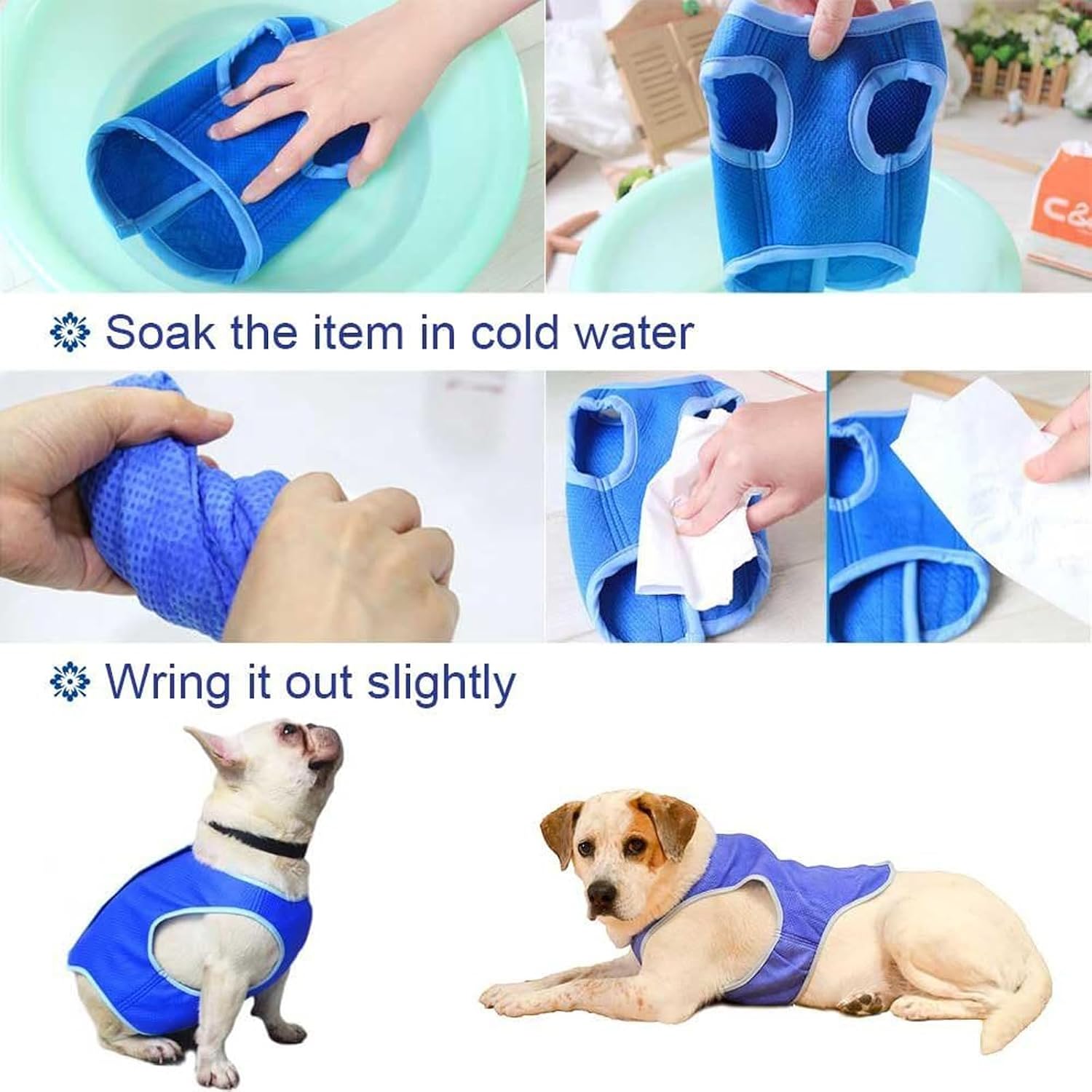 TYXHXTF Kuehlweste Hund M Blau mit Klettverschluss Kuehlmantel Sommer Outdoor