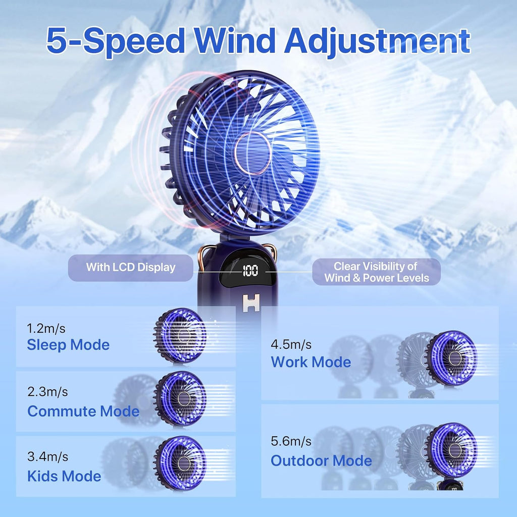 Tragbarer Mini Handventilator Akku USB wiederaufladbar faltbar Weiss