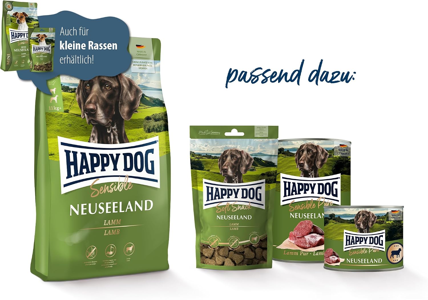 Happy Dog Sensible Neuseeland Hundefutter Lamm verschiedene Sorten
